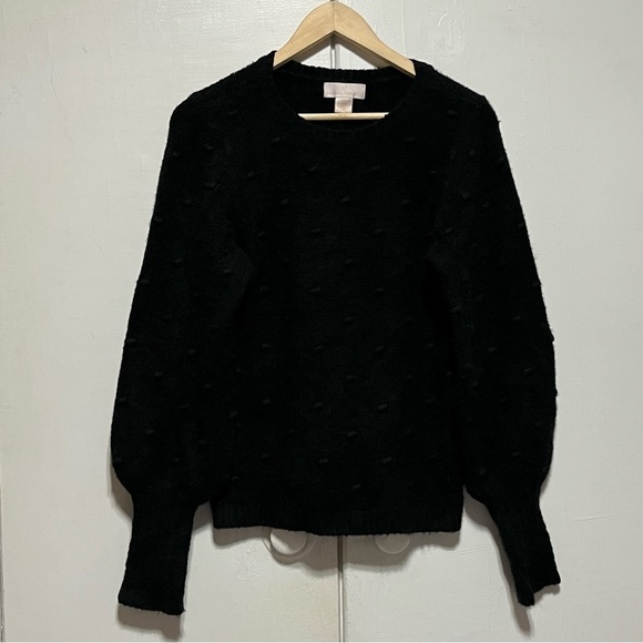 Rachel Parcell Bobble Stitch Bishop Sleeve Sweater in Black - Picture 3 of 10
